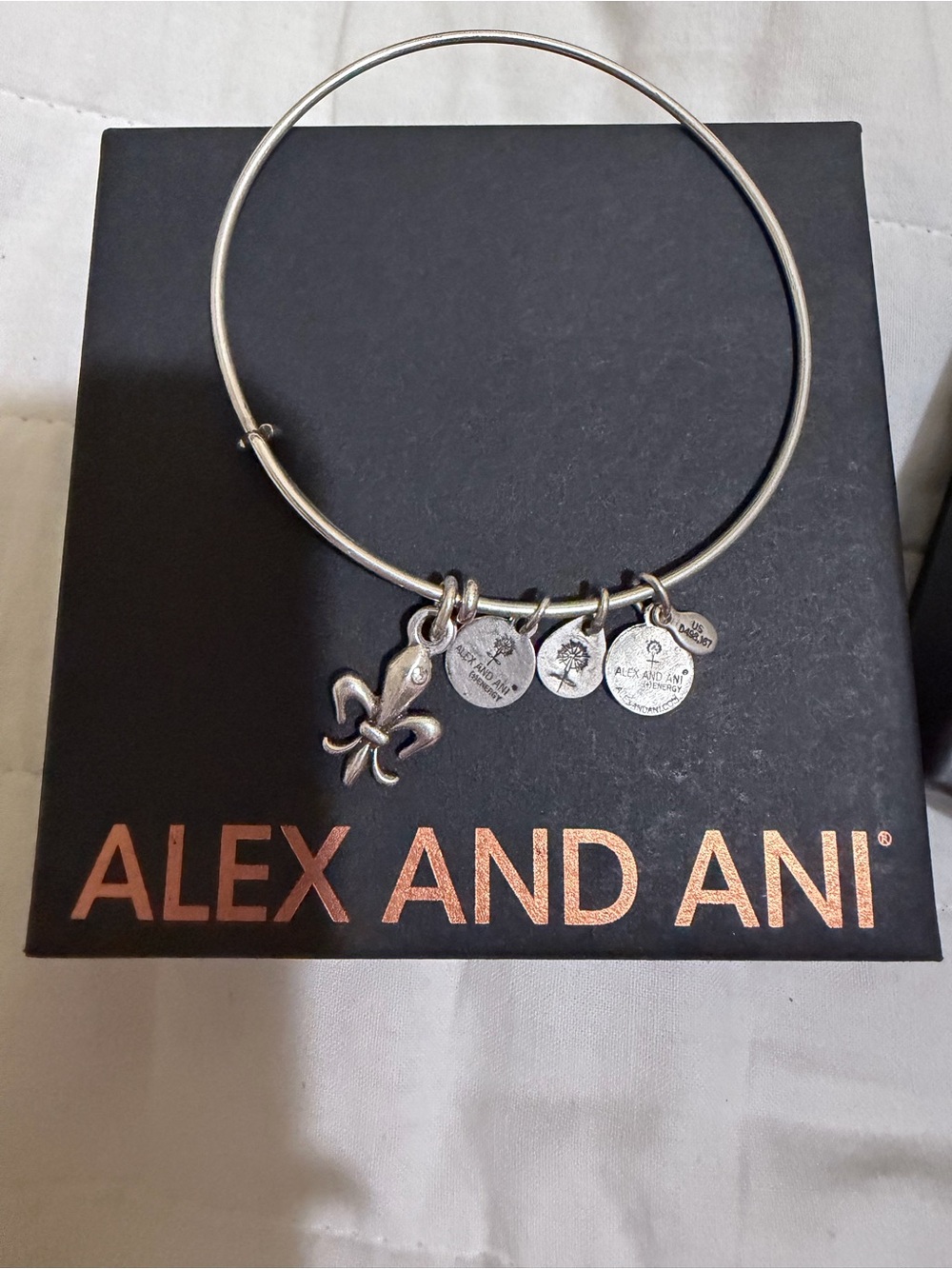 Alex and Ani Silver Fleur-de-Lis Charm Bangle